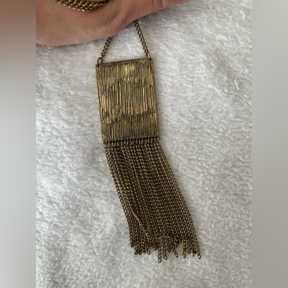 Blue and gold long fringe necklace NWT - Picture 3 of 7